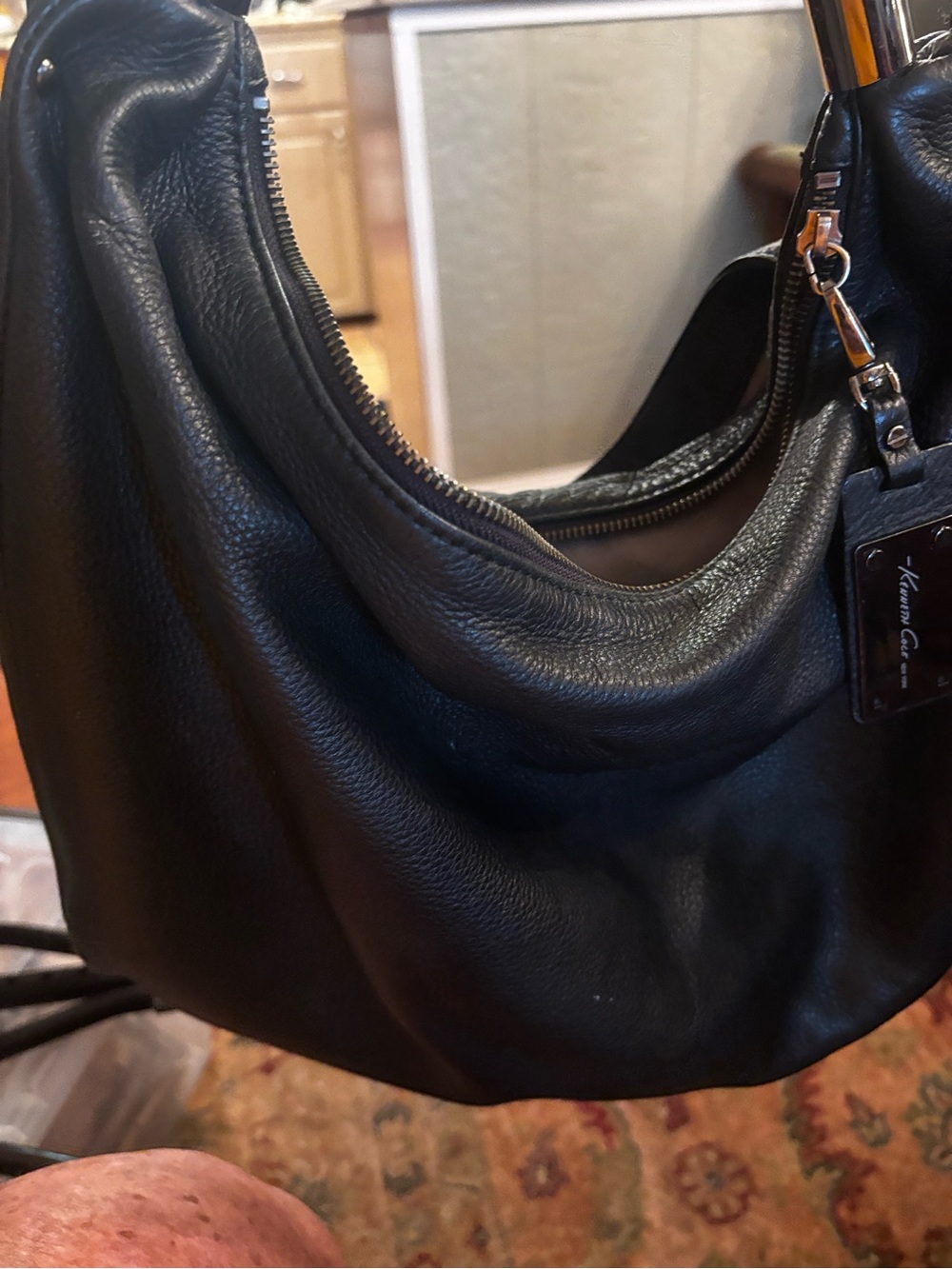 Kenneth Cole Black Leather Hobo Bag with Silver Hardware - Picture 4 of 7